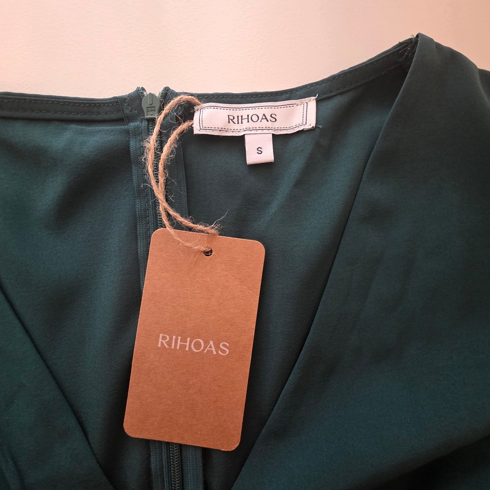 RIHOAS Dress NWT Satin Green Long Midi Sorority Wedding Autumn Homecoming Small - Picture 4 of 12